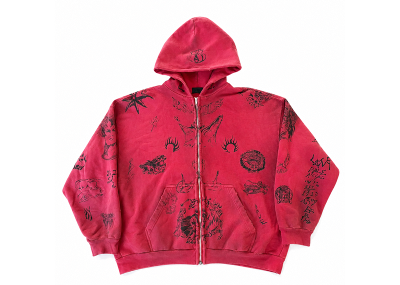 Balenciaga SS24 Red Tattoo Zip Up Hoodie