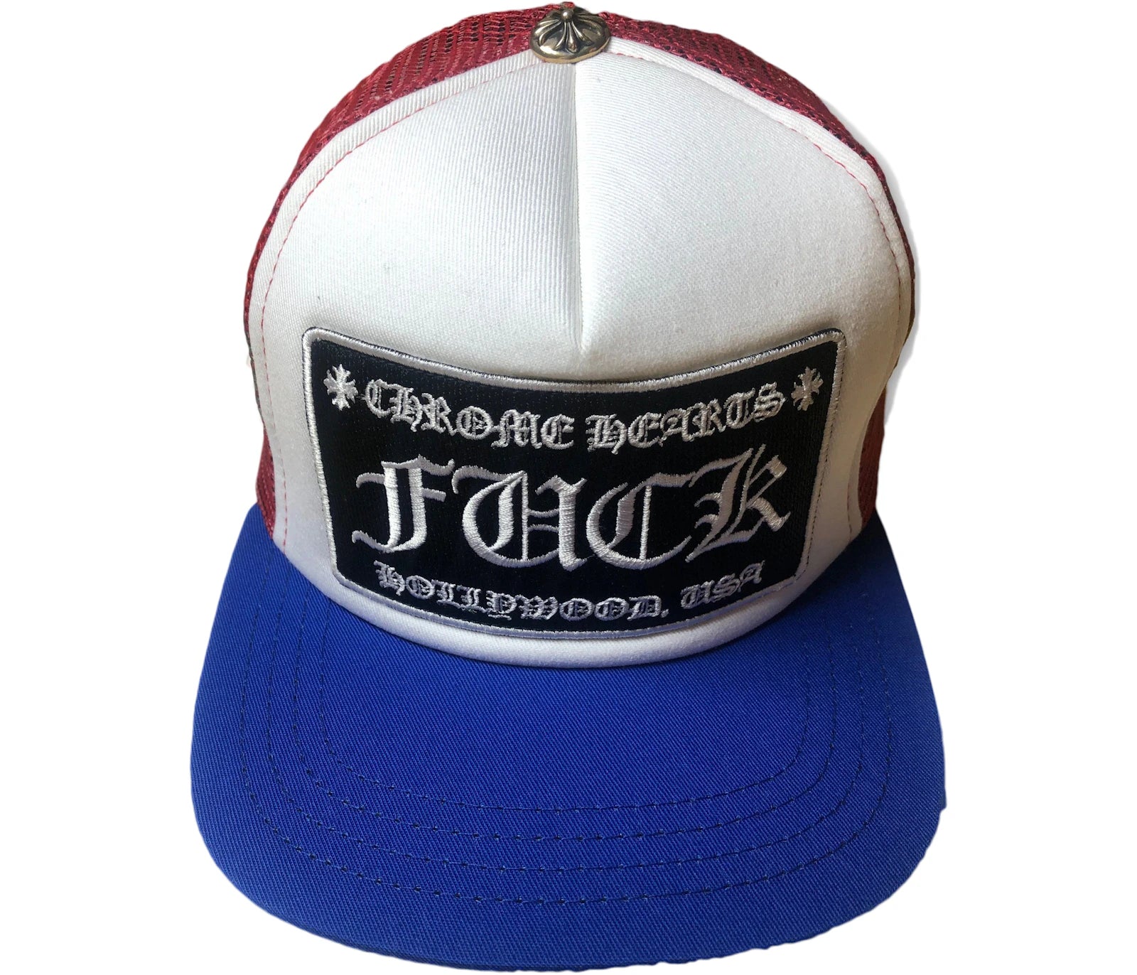 Chrome Hearts FUCK Hollywood Trucker Hat Red/White/Blue